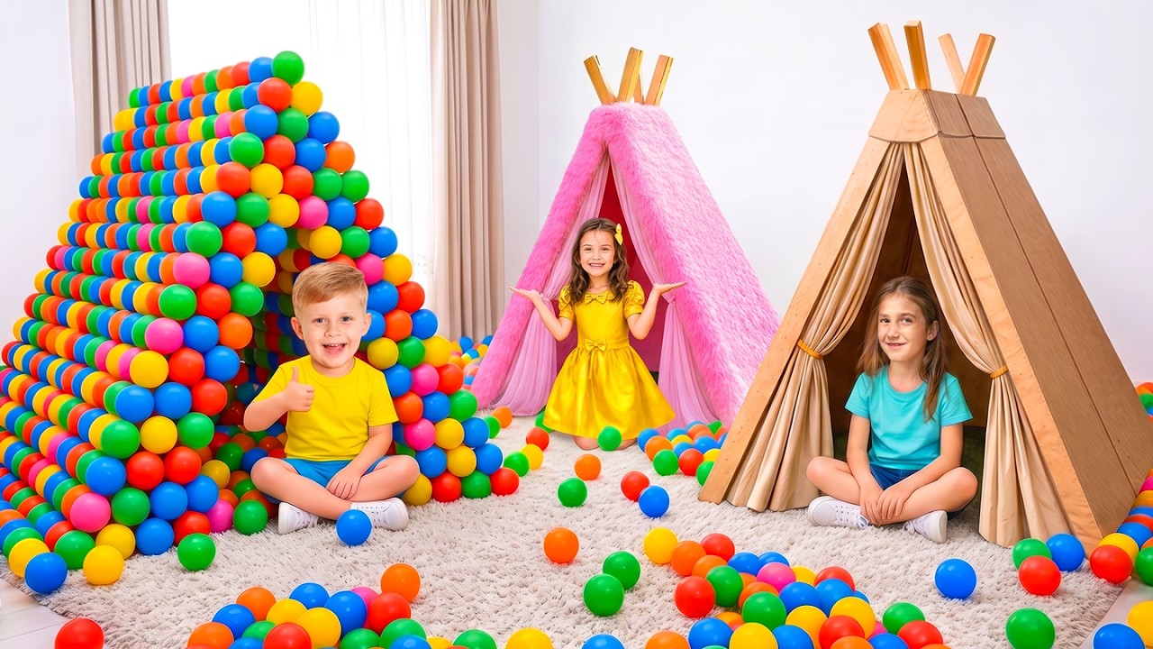 Kids Build Secret Playhouses! LEGO, Cardboard & Fluffy Room
