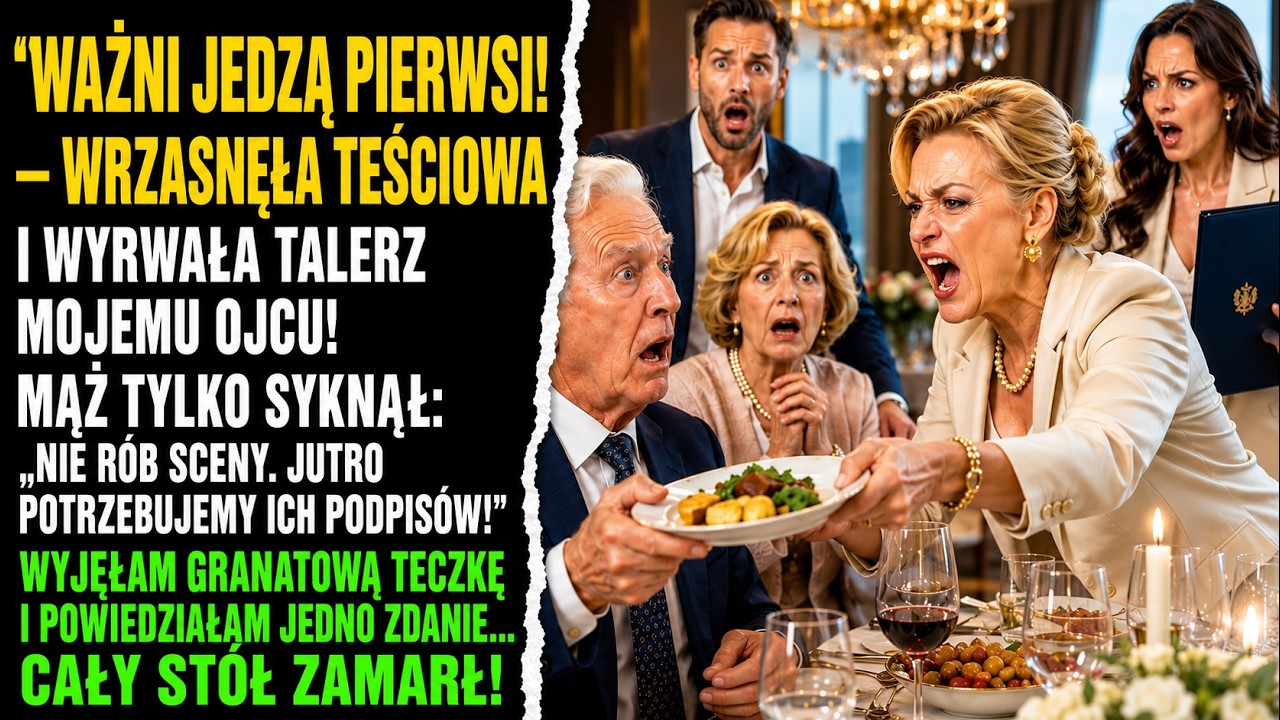 Ważni jedzą pierwsi. Oddaj ten talerz. Teściowa wyrwała talerz z rąk mojego ojca tak gwałtownie, że widelec runął na podłogę z metalicznym trzaskiem. „Wy możecie poczekać" — rzuciła z pogardą....