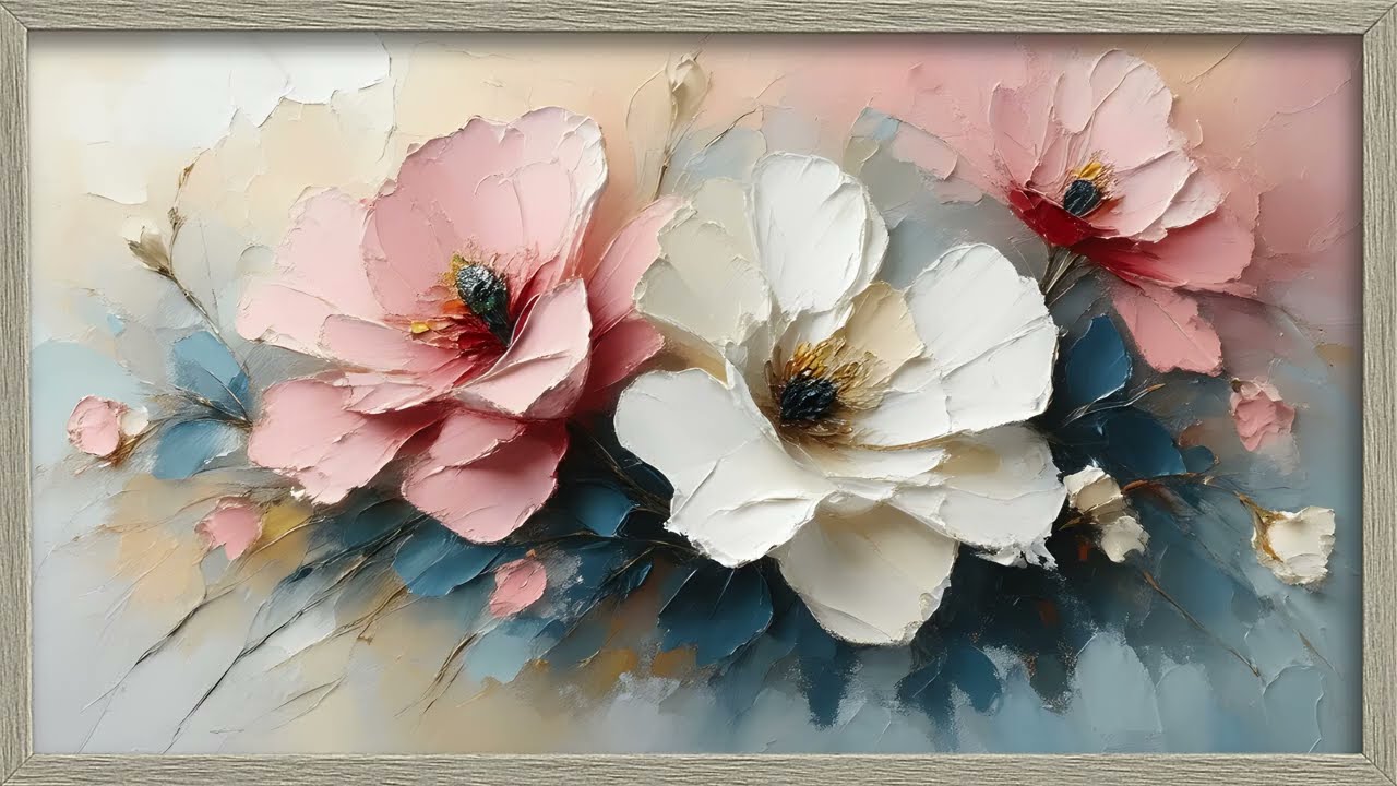 Abstract Flowers Textured Oil Painting Frame TV Art Decor 4K Screensaver