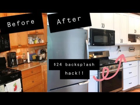 diy-kitchen-backsplash-makeover-for-$24!-how-to-paint-kitchen-backsplash-and-kitchen-cabinets