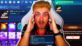 *I GOT SCAMMED* Trading in Rocket League but I have to accept everyone's FIRST OFFER... *GONE WRONG*