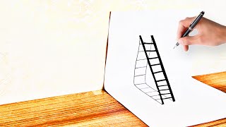 How to Draw a 3D Ladder-Trick Art For Kids