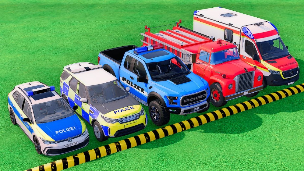 POLICE CARS, FIRE DEPARTMENT, AMBULANCE VEHICLES TRANSPORTING WITH TRUCKS ! Farming Simulator 22 #59