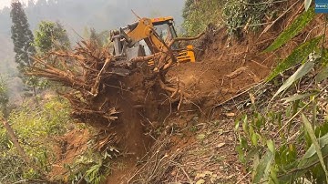 Tree Root was an Obstacle but not Anymore-JCB Backhoe-New Mountain Road Construction
