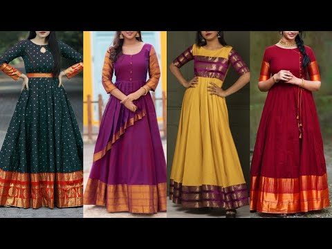 Long Dresses made out of old and Damaged Sarees #LongDresses | Long gown  design, Long gown dress, Long dress design