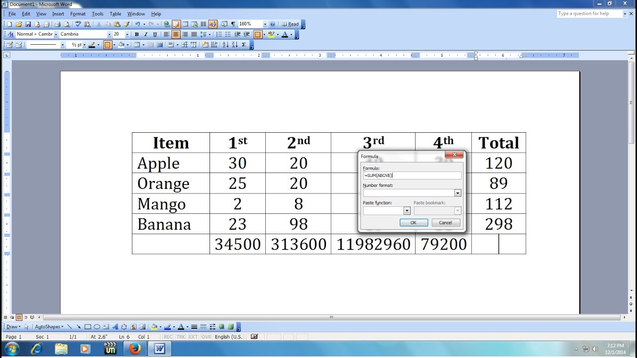 insert equation in word 2010