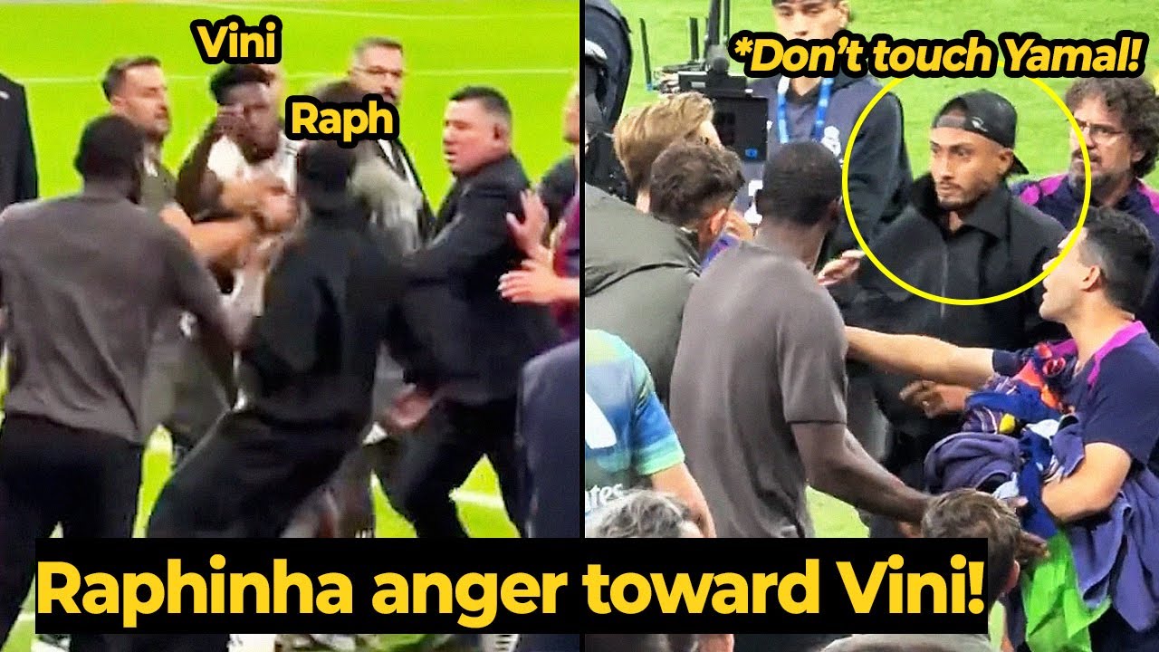 Момент, когда Рафинья вмешалась, чтобы защитить Ламина Ямала во время послематчевой стычки с Вини...