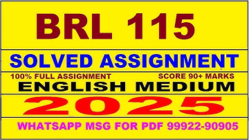 BRL 115 solved assignment 2025 | BRL 115 solved assignment in english 2025 | BRL 115 2024-25