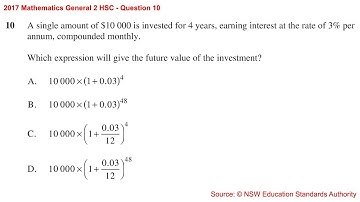 2017 Maths General 2 HSC Q10 Find expression for future value of compound interest investment
