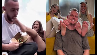 She Feeding Him With Her Feetthe Best Feet,The Best Footprinther Feet On His Shouldersand More