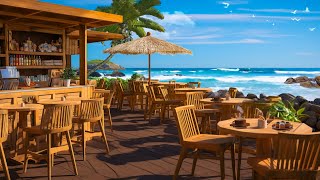 Sunset Tropical Beach Cafe Ambience ☕Jazz Coffee with Bossa Nova Music & Ocean Wave Sound for Relax