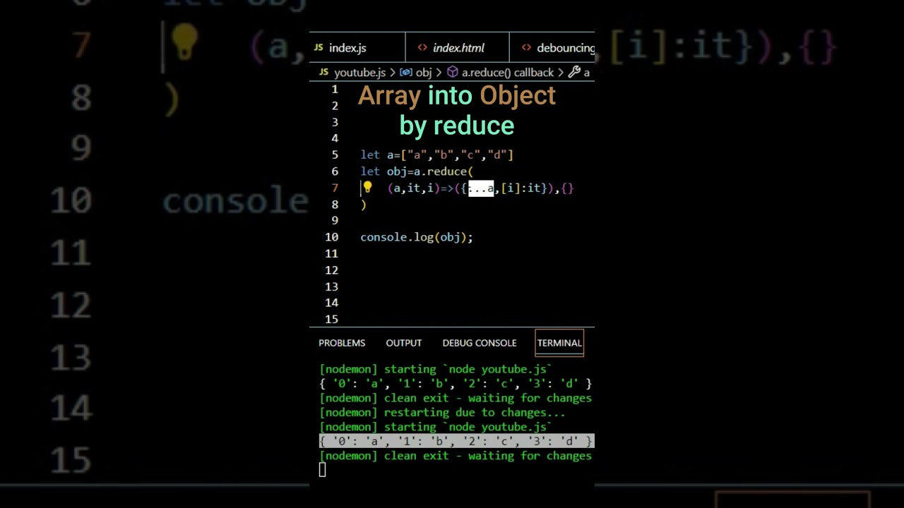 convert #array into #object by reduce method in #javascript