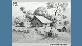 Indian village scenery drawing with pencil sketching and shading ||   easy step by step pencil art