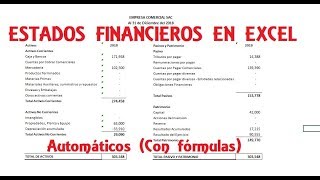 ESTADOS FINANCIEROS EN EXCEL 2018 - Estado de Situacion Financiera y Estado  de Resultados - YouTube