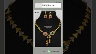 Elegant One Gram Gold Necklace Set with Green Stone – Premium Quality Designer Neckset CH-649