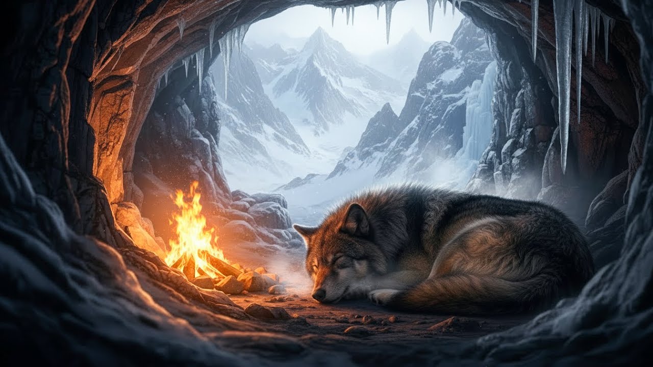 Relaxing Sleep Music 🐺🔥 Fire Sounds, Winter Ambience & Deep Calm | Ambient Night
