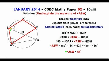 Paper2-CSEC-MATHS-291 ~ Circle Geometry & Trapezium SFKA ~ January 2014 Number 10aiii