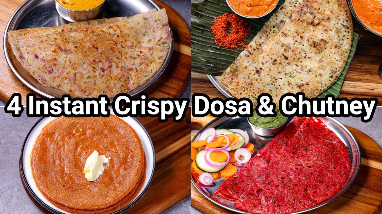 ⁣4 Instant Crispy & Easy Instant Dosa Recipe for Morning Breakfast | Healthy Instant Vegetable Do