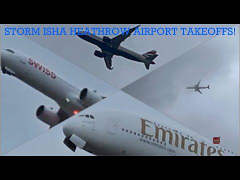 Heathrow Airport LHR TAKEOFFS in STORM ISHA 21/01/24 - YouTube