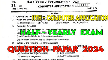11th Computer Application Half yearly question paper 2024 | 11th Computer application questions 2024