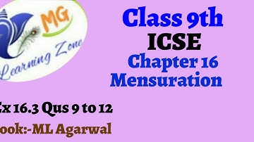 Class 9th ICSE Math Ch 16 Mensuration Ex 16.3 Qus 9 to 12