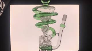 13" Spiral Perc Recycler Dab Rig | Wax Rig Functions Review(Slow-Mo) | Puffing Bird