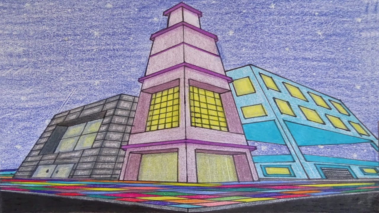 Perspectiva com 3 Pontos de Fuga Prédios e Estacionamento (Vídeo 10) YouTube Perspectiva com 3 Pontos de Fuga Prédios e Estacionamento (Vídeo 10) YouTube