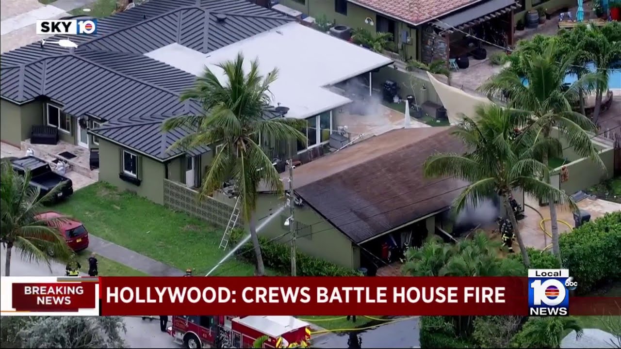 Crews battle house fire in Hollywood - YouTube