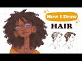 How I DRAW HAIR step by step | Mistakes &amp; tips | Procreate sketch  | 👽