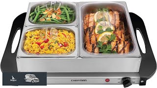 Chefman Electric Buffet Server + Warming Tray w Adjustable Temperature & 3 Chafing