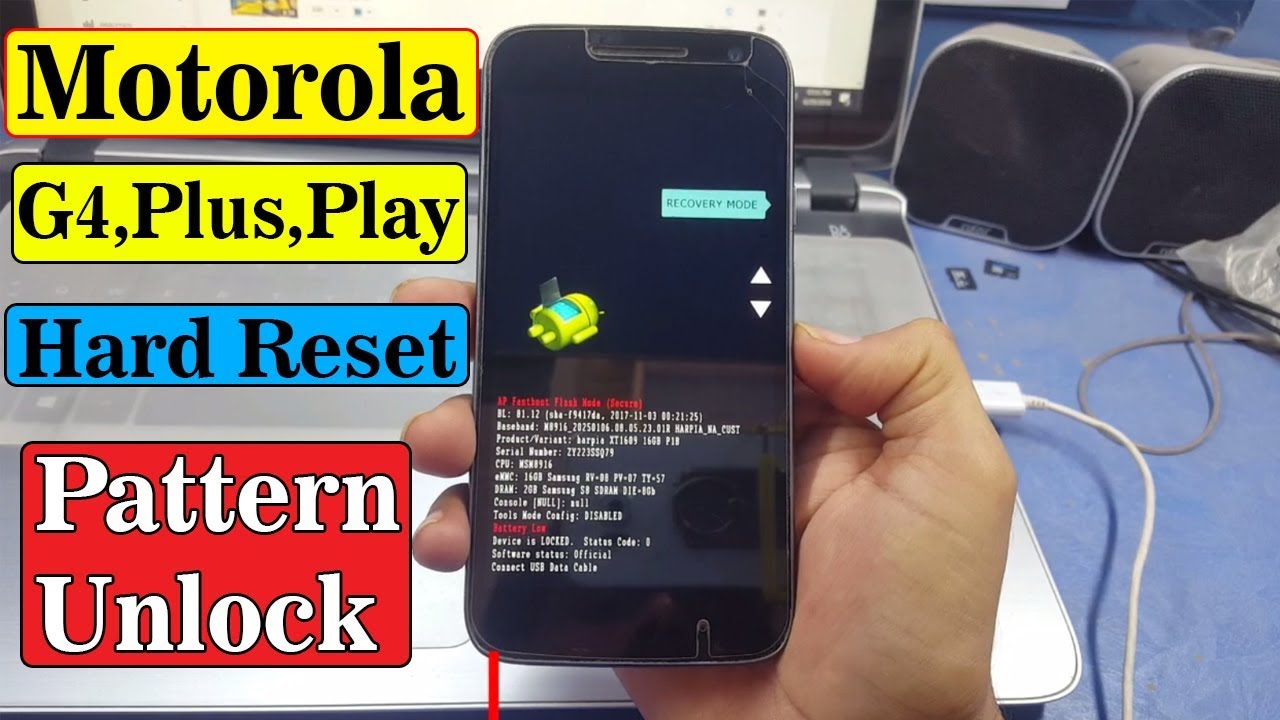 Motorola G4 XT1609 Hard Reset, Pattern Unlock