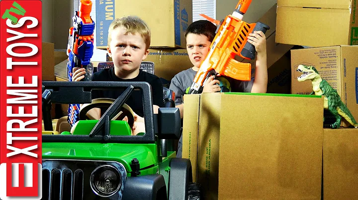 Nerf Gun Cardboard Box Battle! Cole Attacks Ethan with Nerf Guns for Stealing His Dinosaur Toy!