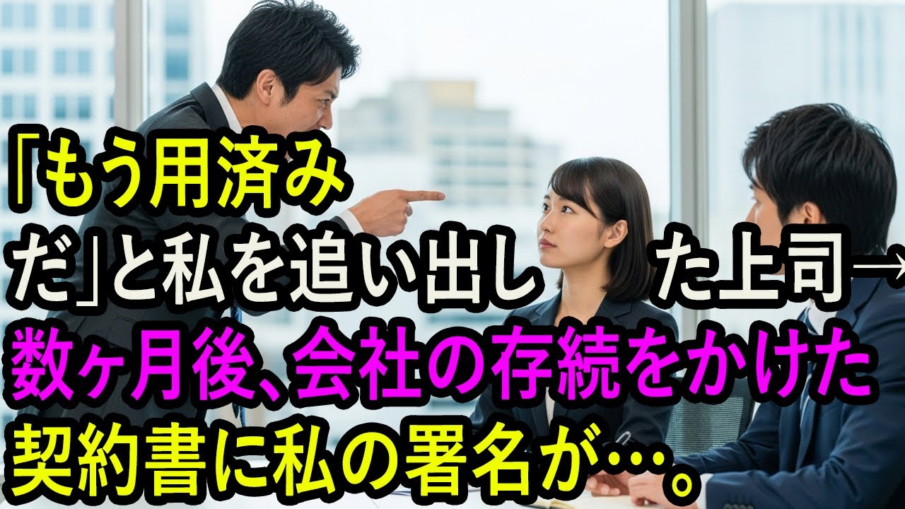 「もう用済みだ」と私を追い出した上司→数ヶ月後、会社の存続をかけた契約書に私の署名が…。