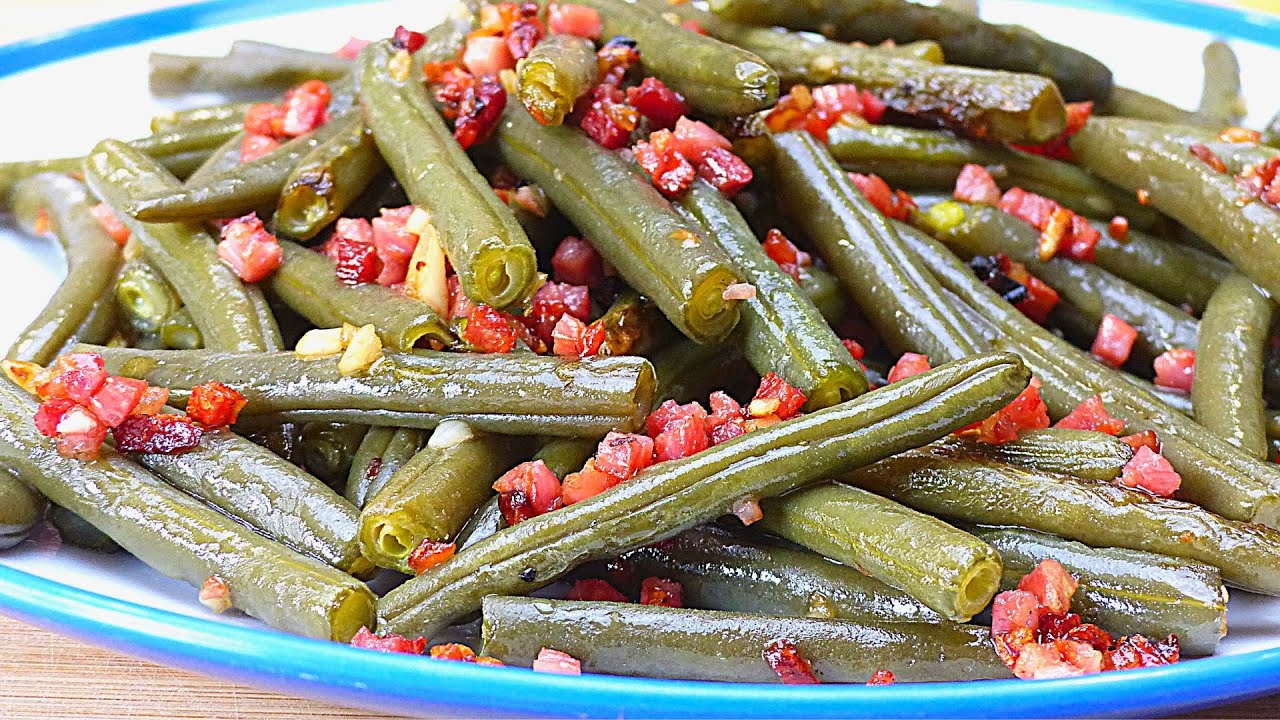 Judías verdes salteadas con jamón y ajo - ¡Sabrosas y rapidísimas!