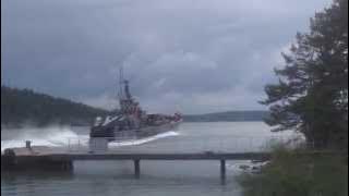 The Swedish veteran warship 'Missileboat R142 Ystad' in full action