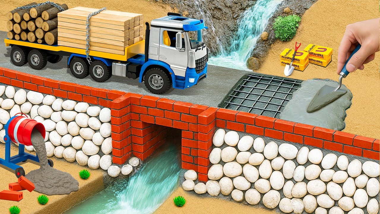 DIY Mini Tractor Builds a Strong Brick Bridge with Water Tunnel for Heavy Truck  | Science Project