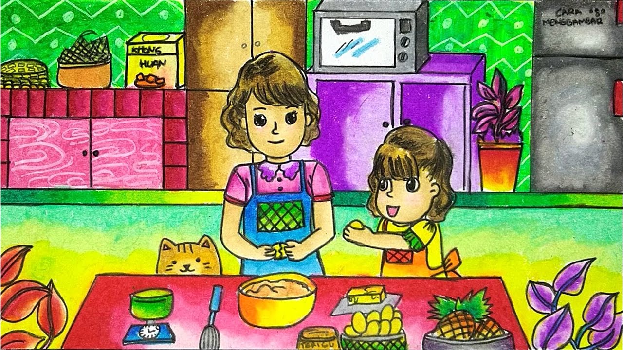 Cara Menggambar Dan Mewarnai Tema Ramadhan Buat Kue Lebaran Dengan Gradasi Warna Crayon Oil Pastel Youtube Warna Anak