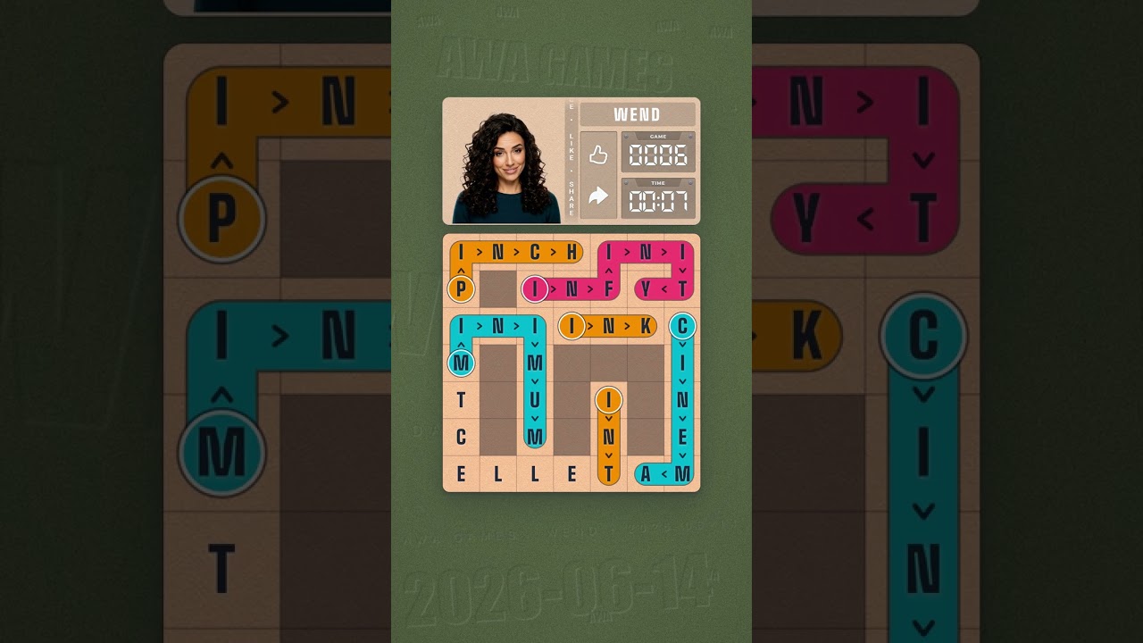LinkedIn Wend #6 solved board for June 14, 2026, 7x7 grid