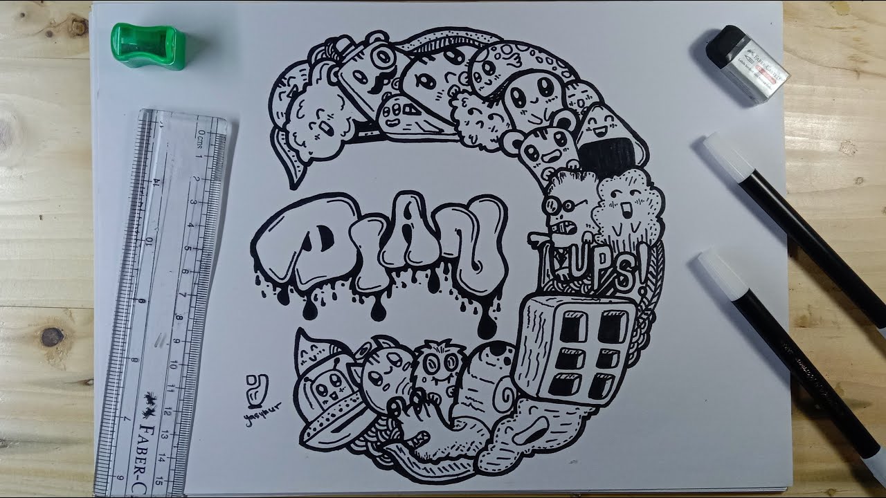 Coret-coret kata "DIAN" Keren BANGET!!! Doodle Art Kertas - [Yasykur]!!