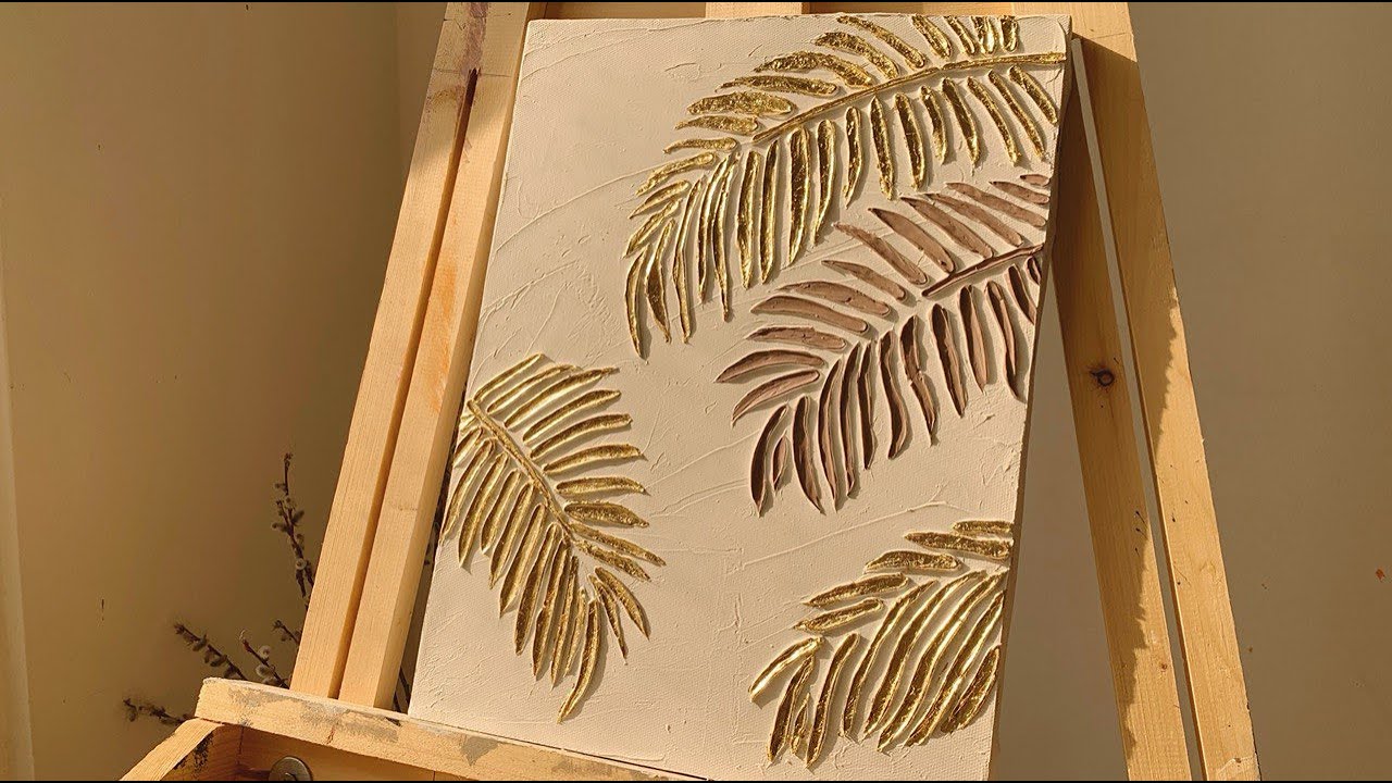 3D texture leaves with gold leaf | texture wall art | canvas painting ...