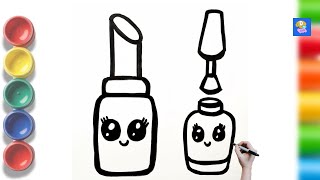  Easy Lipstick &amp; Nail Polish Drawing 💄💅 | Cute Drawing for Kids Step by Step by
