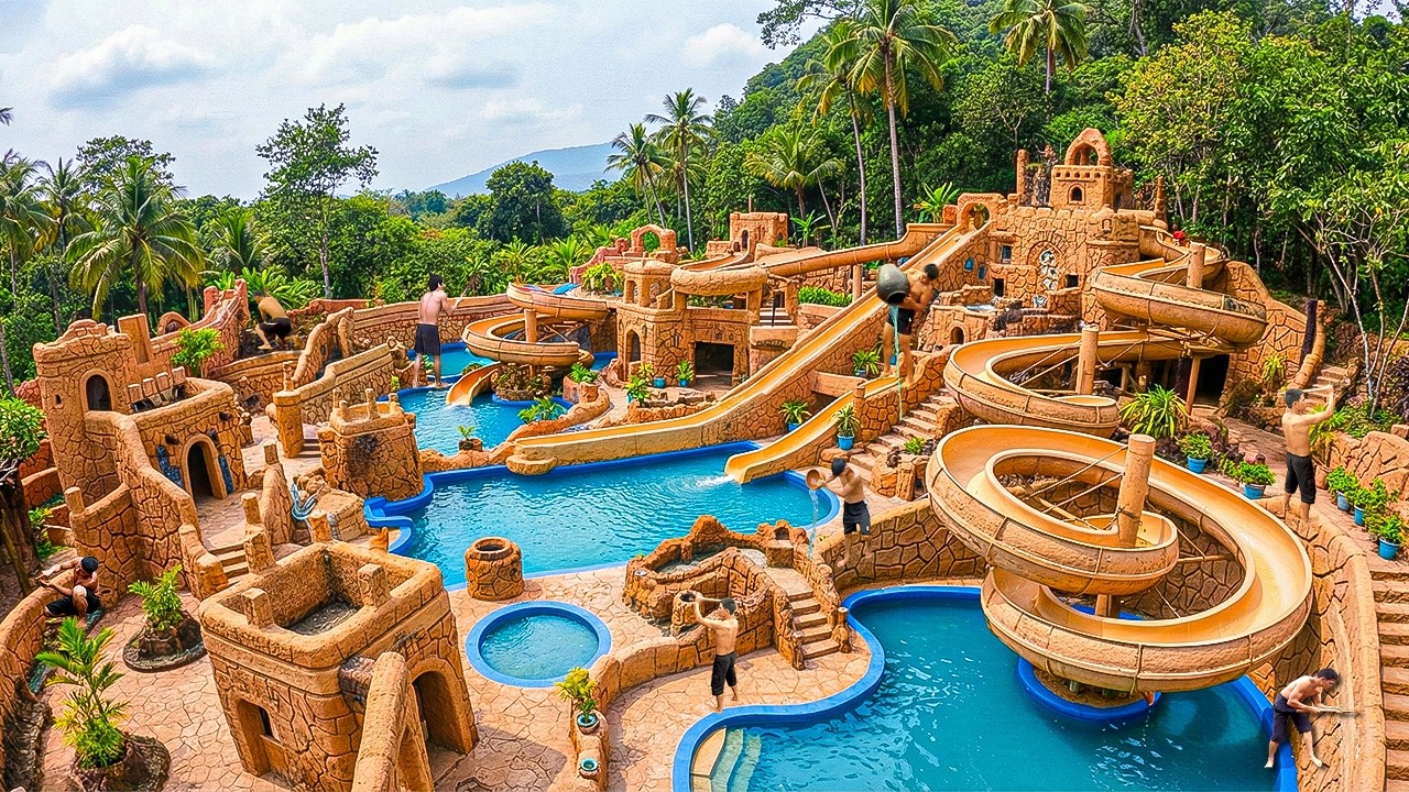 250 Days Building a Multi-Tier Mud Citadel Water Park & Complex Water Channels Using Primitive Tools