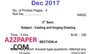 HSBTE ME 3rd Sem Casting & Forging Question Paper Dec 2017