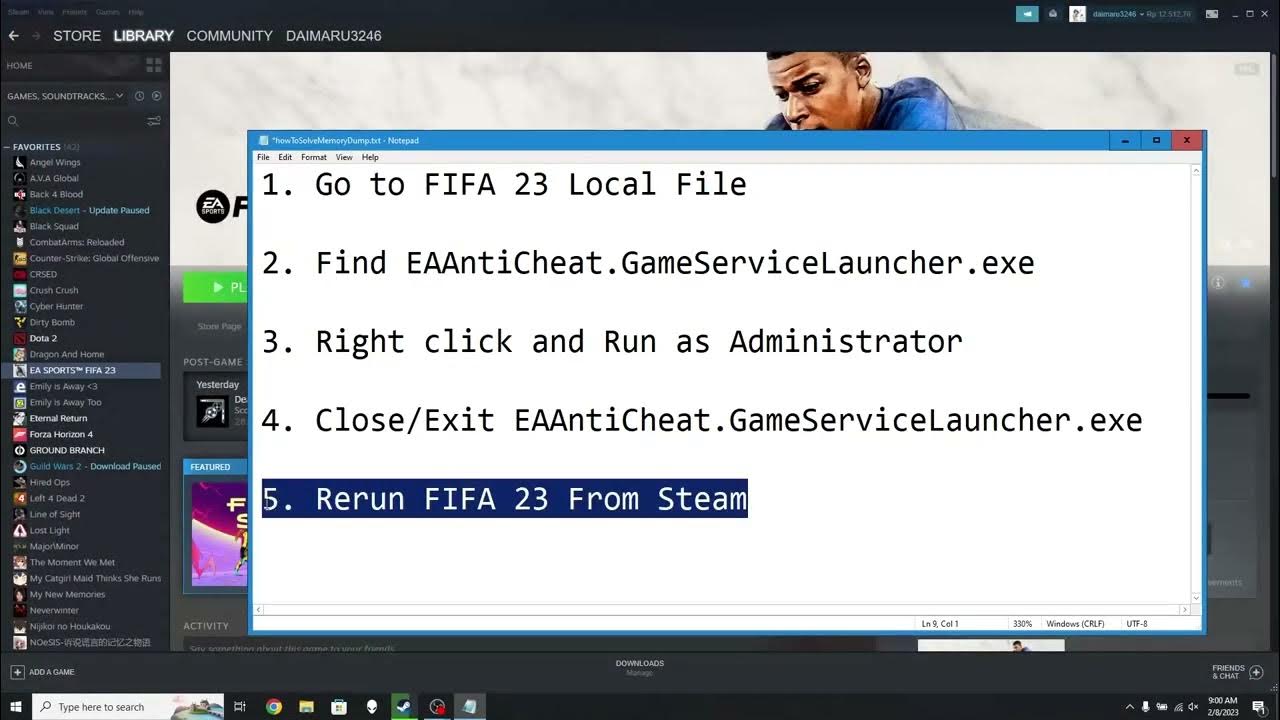 How to fix fifa 23 via steam error memory dump without uninstall