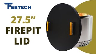 FEBTECH 27.5” Round Fire Pit Cover Lid –Steel Heat-Resistant Design with Dual Wooden Handles Outdoor