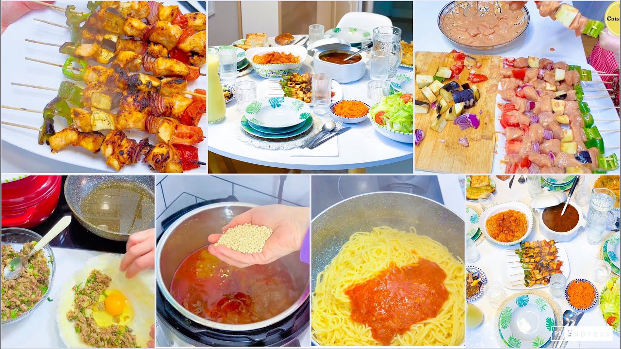 طاولة رمضانية لليوم التاسع 9🌙⭐️🇹🇳❤️ شيش طاووق مقرونة بالكروفات محمصة جارية بريك بالمفروم سلاطة