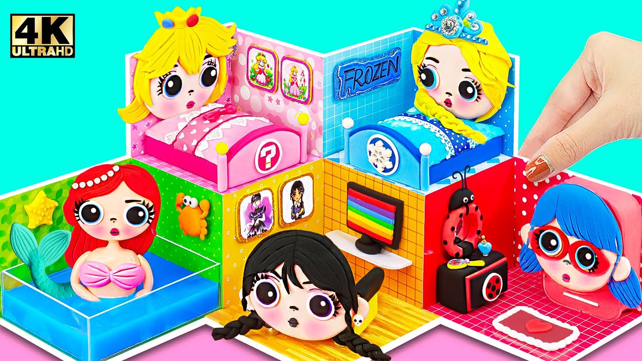 Make 5 Color House for Disney Princess, Elsa, Ariel, Wednesday, Ladybug | DIY Miniature Clay House