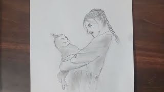 تعلم رسم بنت تحمل قطة بالخطوات للمبتدئين| رسم بنات سهل  Learn to draw agirl holding a cat