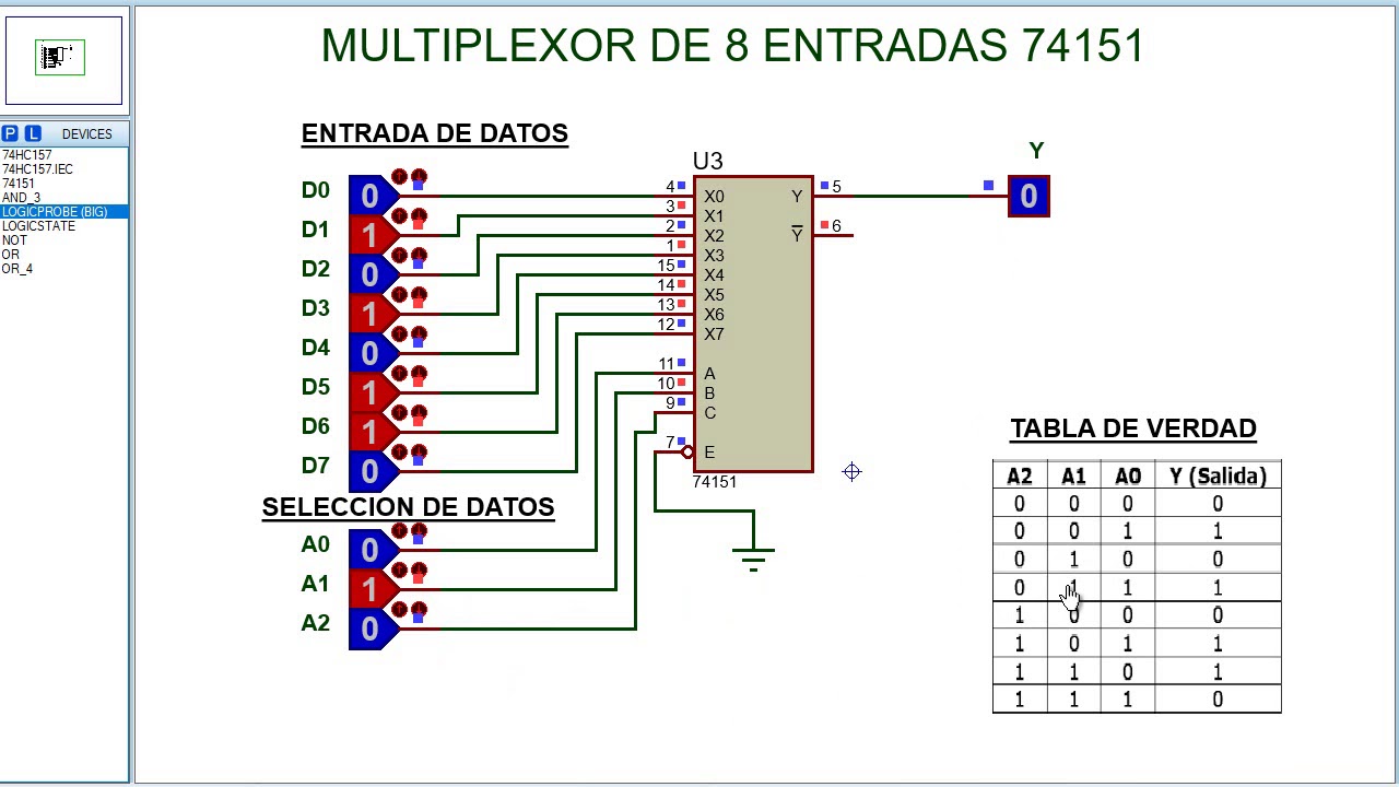 MULTIPLEXOR DE 8 ENTRADAS 74LS151 / PROTEUS - YouTube 