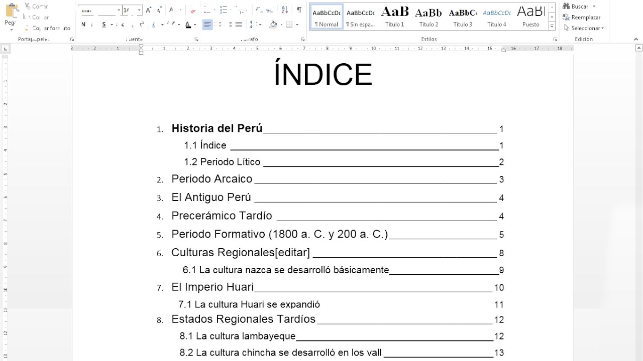 Como hacer índice en word